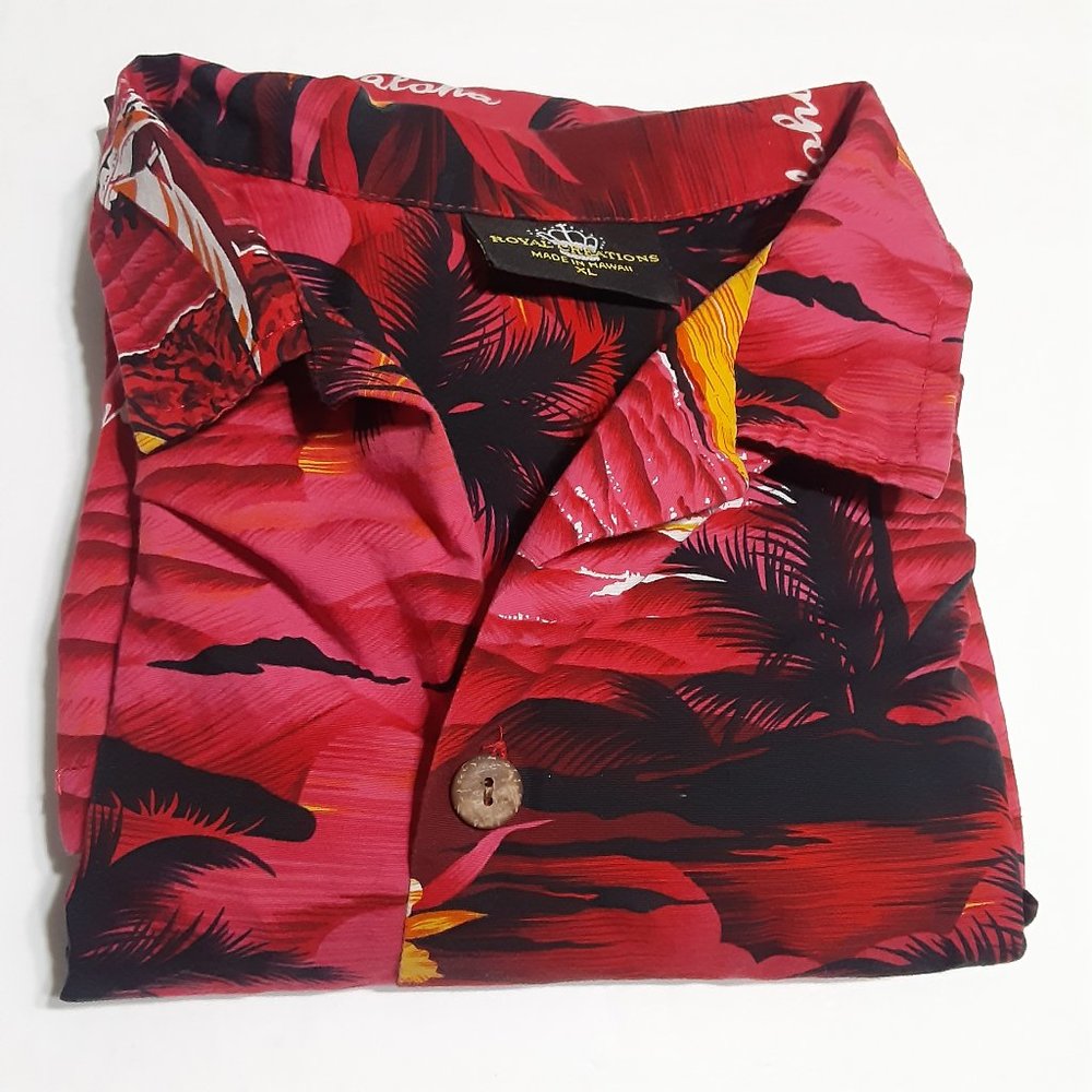 Royal Creations Men's Hawaiian Palm Print Shirt in Size XL made in Hawaii